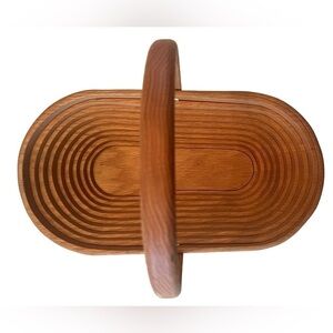 Vtg. Collapsible Wooden Basket & Trivet | Mid Century Folding Wood Bread Basket